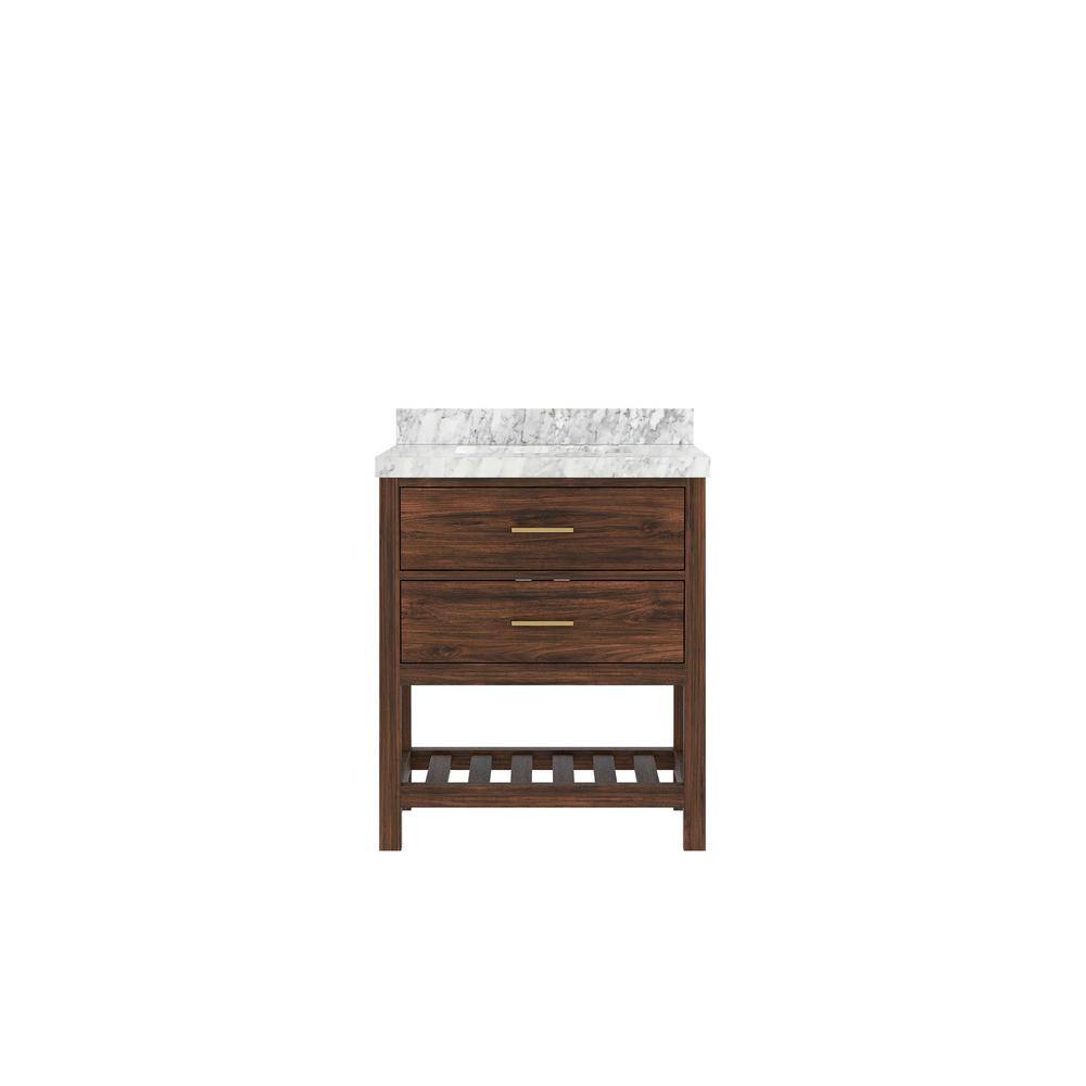 Parket Teak 30 in. W x 22 in. D x 36 in. H Single Sink Bath Vanity Center in Dark Walnut with Carrara Marble Top price history on PriceWatchPro