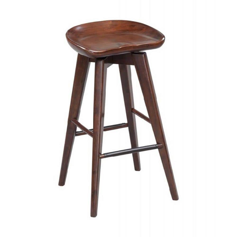 Natural Brown Wooden Swivel Saddle Barstool