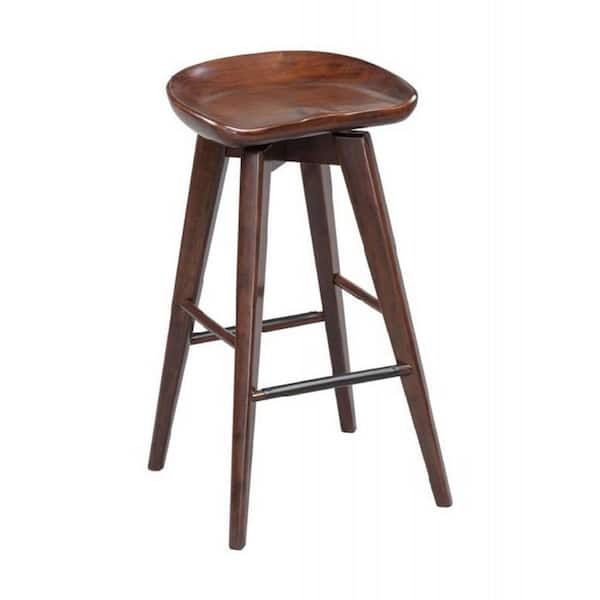 Benjara 12.5 in. Brown Backless Wood Bar Stool with Wood