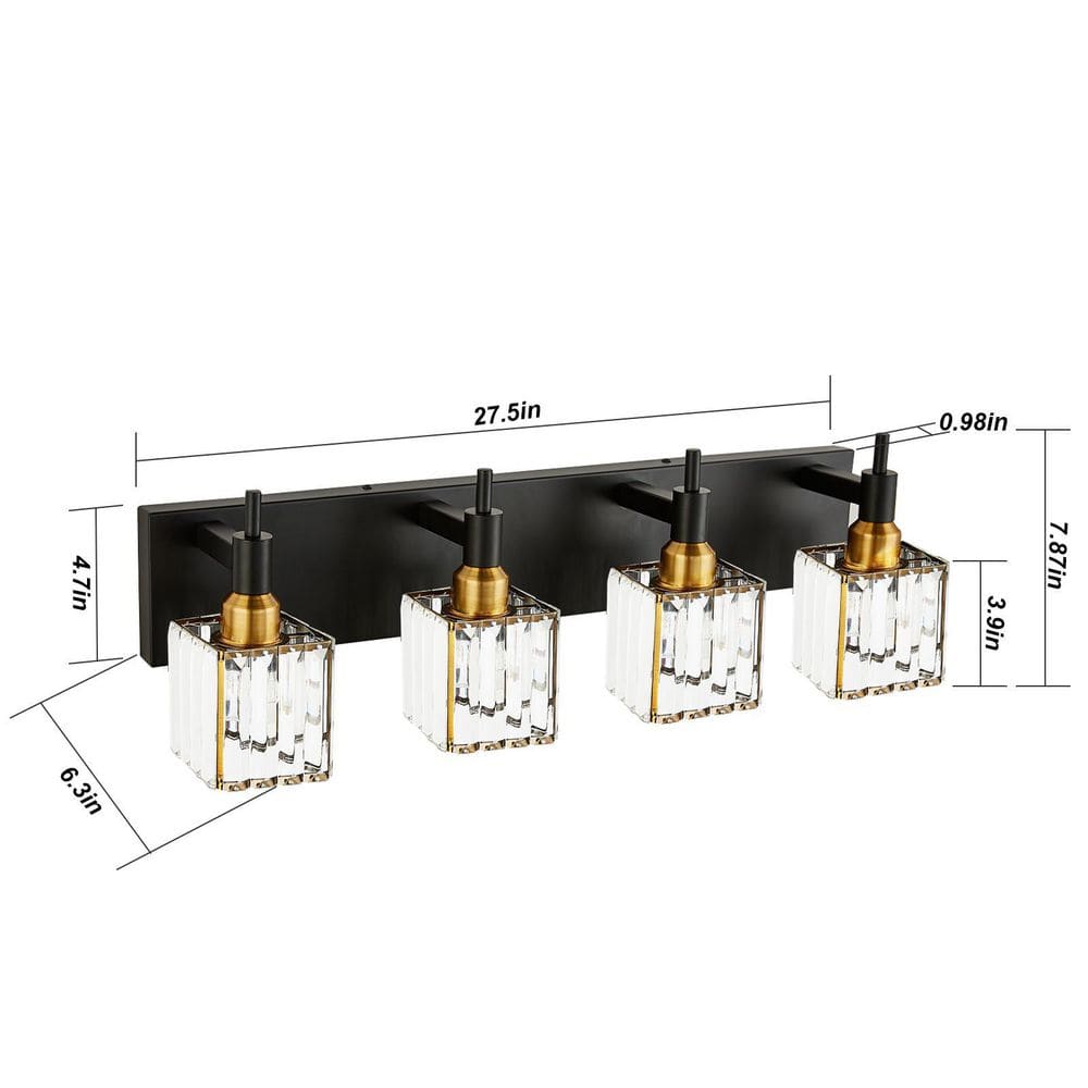 27.5" Black Gold Metal Crystal Vanity Light Fixture