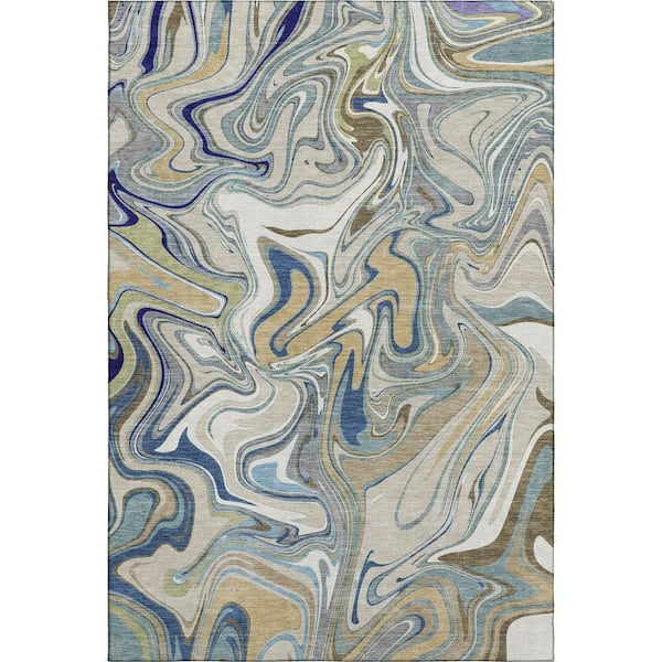 Mayfield Premium Machine Washable Abstract AMF2395 Putty 3 ft. x 5 ft. Area Rug