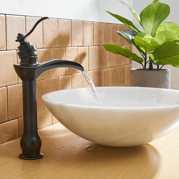 Waterfall Single Hole Single Handle Bathroom Vessel Sink Faucet with Drain Assembly in Oil Rubbed Bronze