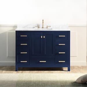 Whitney 48 in. W x 22 in. D x 36.2 in. H Bath Vanity in Navy Blue with White Marble Vanity Top with White Basin