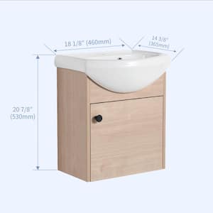 18 in. W x 14.4 in. D x 20.9 in. H Plain Light Oak in Single Sink Wall Hung Bath Vanity Cabinet with Top
