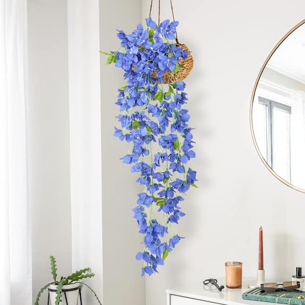 LIVING LUXURY 50 in. Blue Artificial Bougainvillea Flower Stem