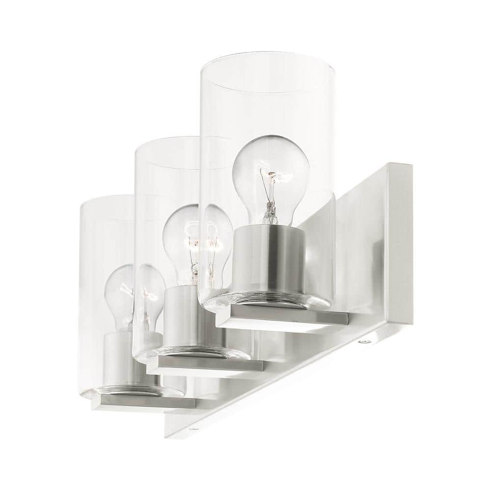 Zurich Collection 3-Light Brushed Nickel Vanity with Clear Glass