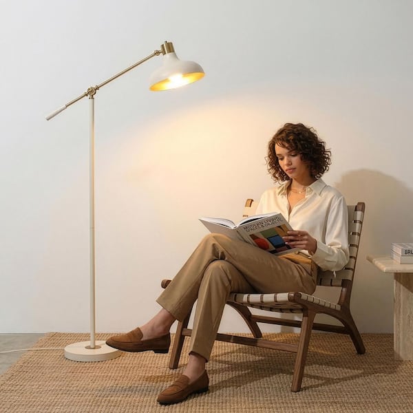 Brightech Wyatt 64.57 in. LED Cream and Gold Midcentury Modern