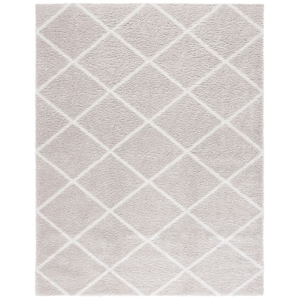 Silver Diamond Pattern Rug SAFAVIEH Tahoe Shag 9 ft. x 12 ft. Silver/White Diamond Abstract Area ...