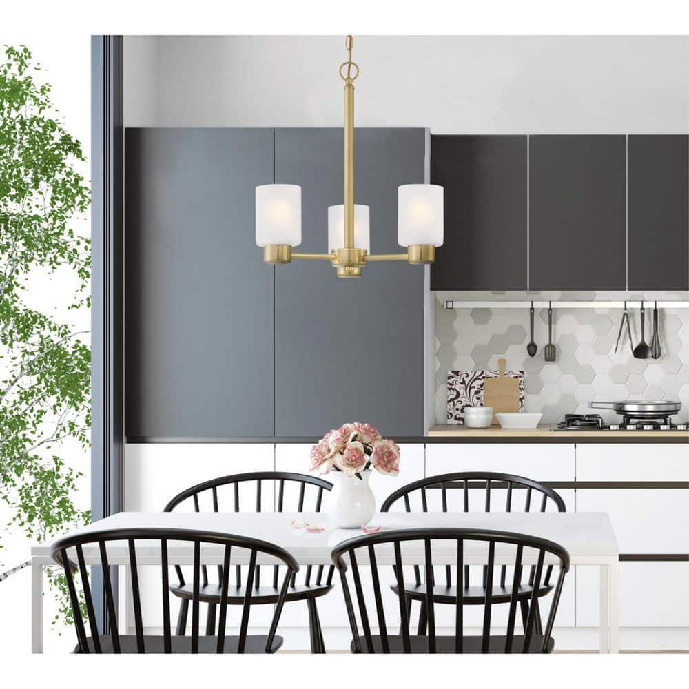 Champagne Brass 3-Light Chandelier with Frosted Glass Shades