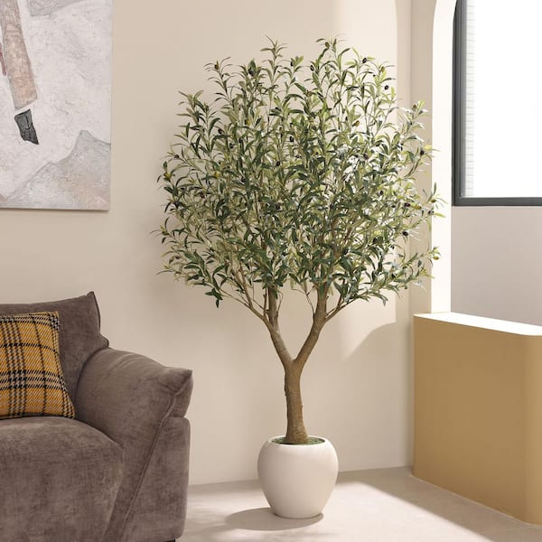 6 ft. Artificial Olive Tree with White Planter, Fake Olive Silk Tree for Indoor Outdoor Home Decor