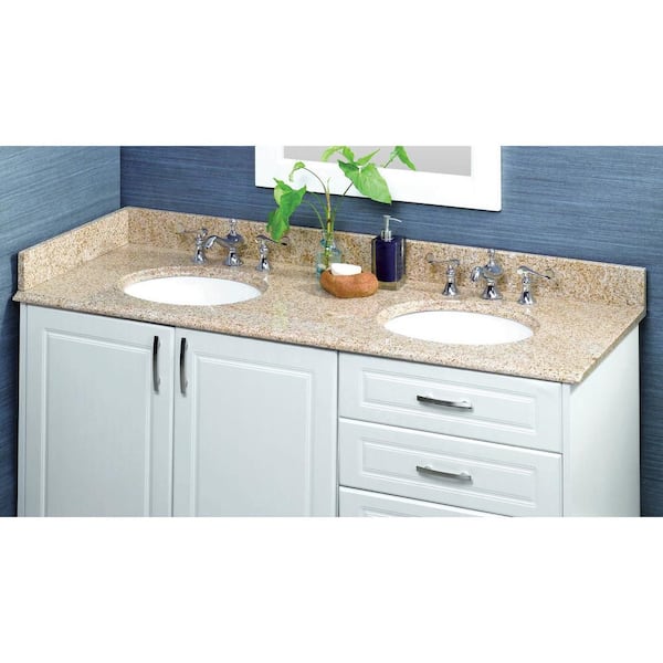 Home Decorators Collection 61 in. W x 22 in D Granite White Round Double Sink Vanity Top in Beige