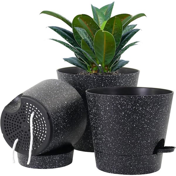 ITOPFOX Modern 10 in. L x 10 in. W x 7.6 in. H Black Speckles Plastic Round Indoor/Outdoor Planter (3-Pack)