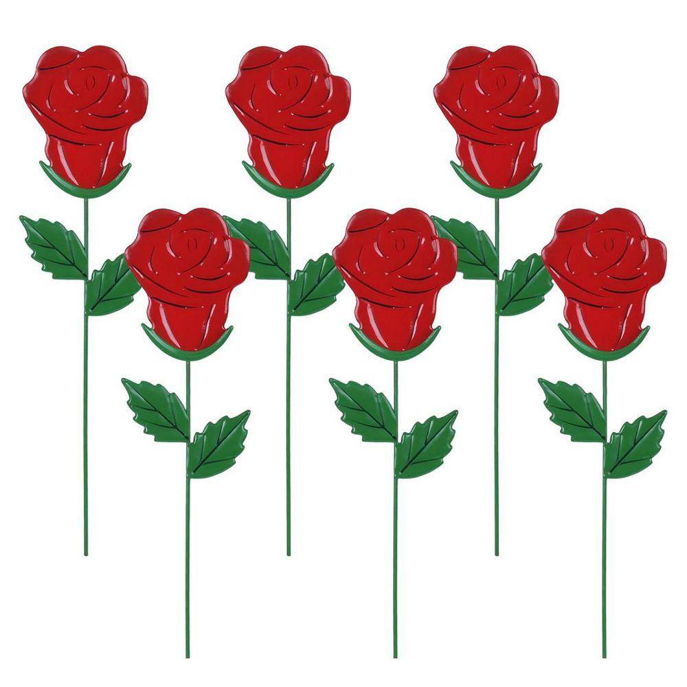 Rose Metal Flowers Decorative Garden Stakes, 6-Pack L0FPX2F6R3