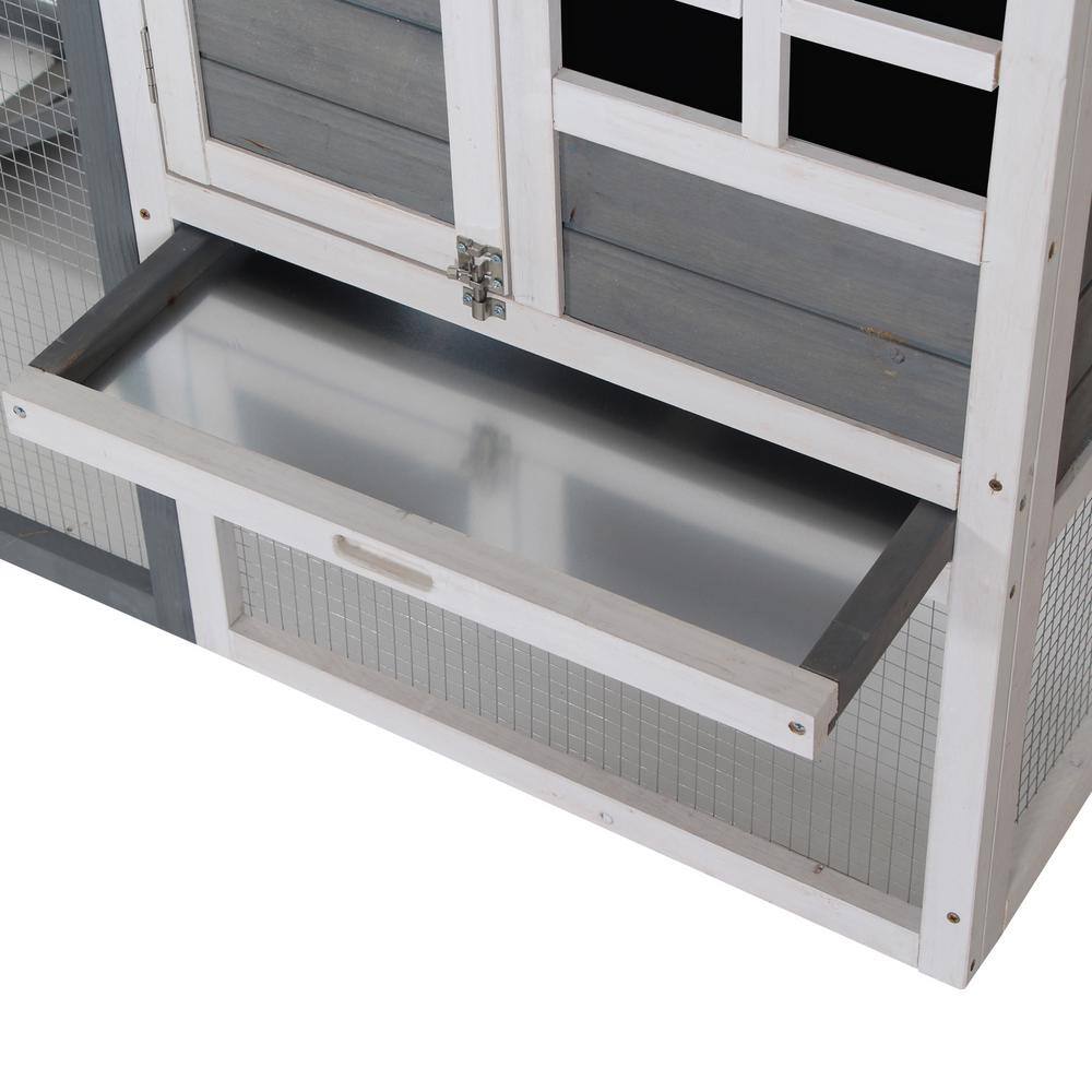 Grey Wooden Outdoor Rabbit Hutch with Enclosed Run