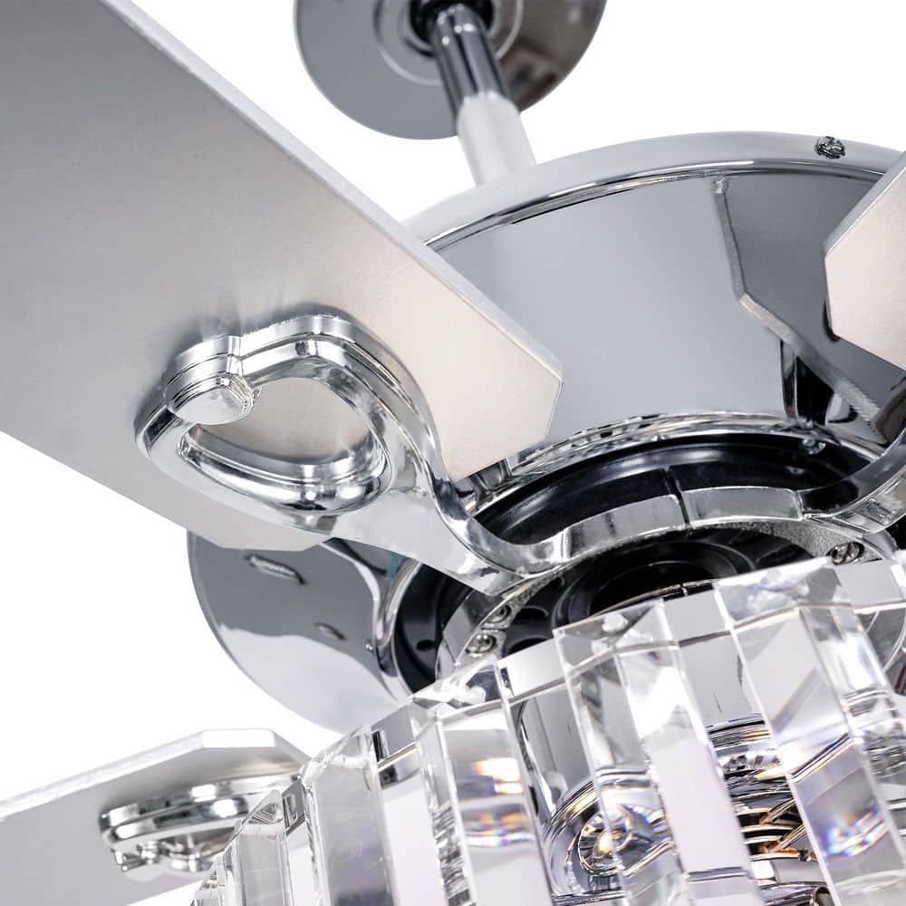 Chrome 52-Inch Ceiling Fan with Crystal Chandelier and Remote