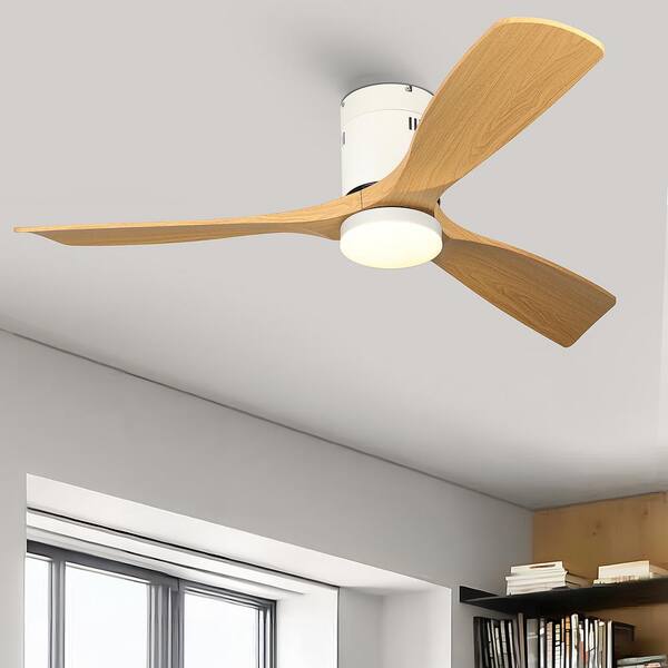 TOZING 52 in. Smart Indoor Modern Wood Low Profile Propeller Flush Mount Ceiling Fan with Light Integrated LED Remote Included