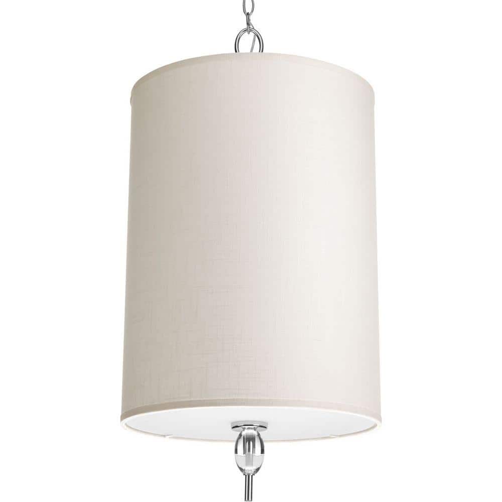 Chrome and Glass Four-Light Foyer Pendant with Off-White Shade