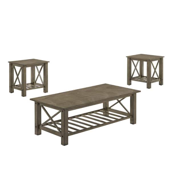 Benjara 23.62 in. Brown Rectangular Wood Top Coffee End Table (Set of 3)