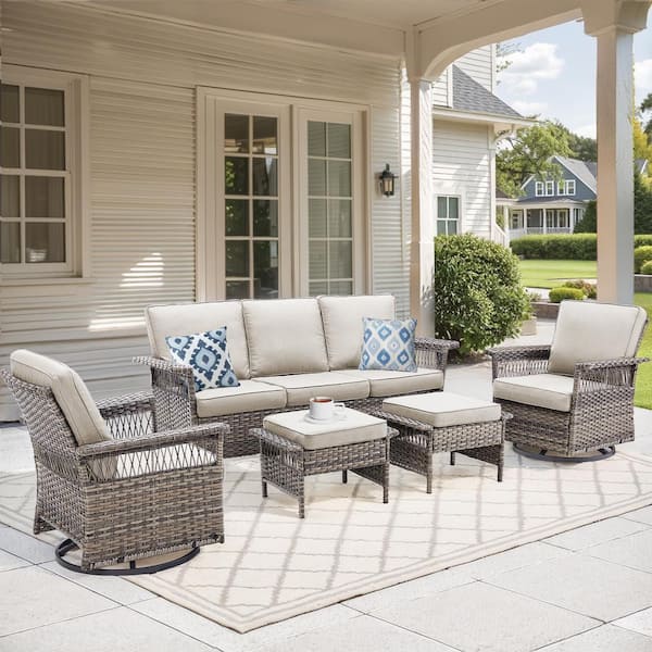 Buenaola Nyajiah 5-Piece Wicker Outdoor Patio Conversation Set with Beige Cushions
