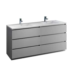 Lazzaro 71 in. Modern Double Bathroom Vanity in Gray with Vanity Top in White with White Basins