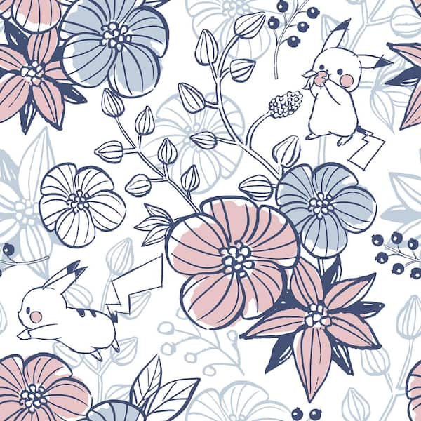 Multi-Colored Pokémon Pikachu Floral Peel and Stick Wallpaper