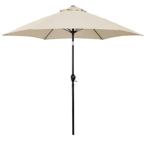 9 ft. Aluminum Market Patio Umbrella with Fiberglass Ribs, Crank Lift and Push-Button Tilt in Antique Beige Polyester