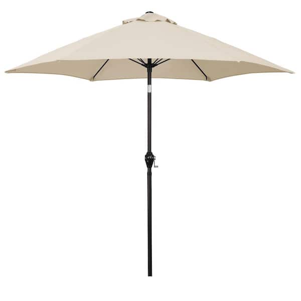 Astella 9 ft. Aluminum Market Patio Umbrella with Fiberglass Ribs, Crank Lift and Push-Button Tilt in Antique Beige Polyester