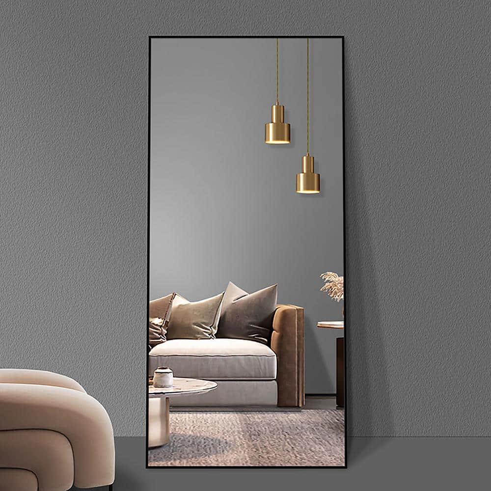 23.60 in. W x 65.00 in. H Rectangle Aluminum Alloy Frame Black Floor Mirror