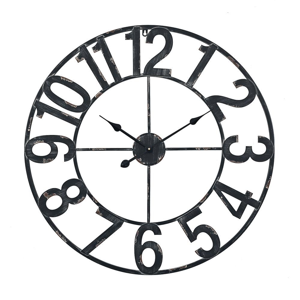 Manhattan Industrial 30" Distressed Black Metal Wall Clock