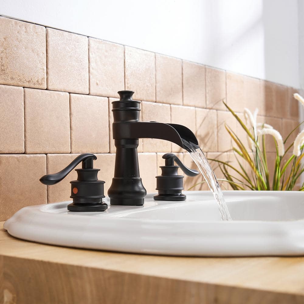 Matte Black Bronze 2-Handle Waterfall Bathroom Faucet with Pop-Up Drain
