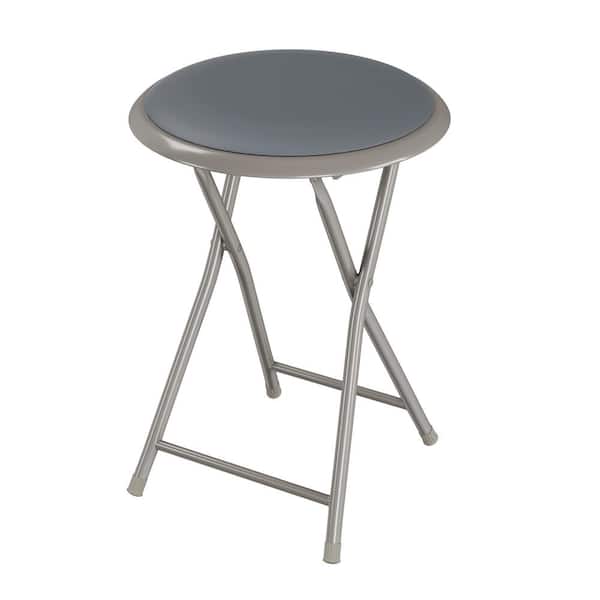 Trademark Home 18 in. Gray Backless Steel Frame Folding Bar Stool with Padded Seat