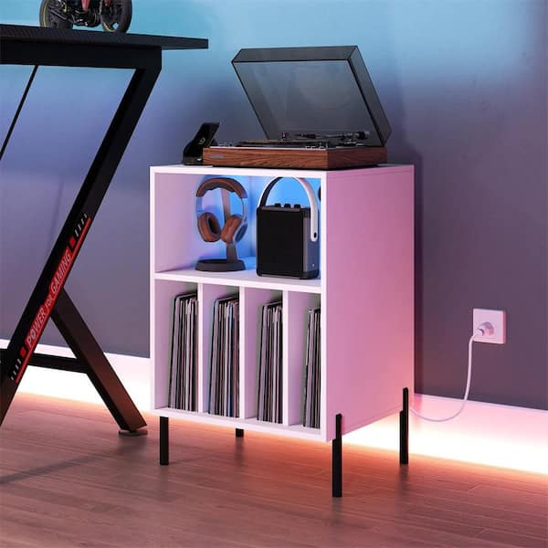 Costway White Record Player Stand Turntable Stand with Vinyl