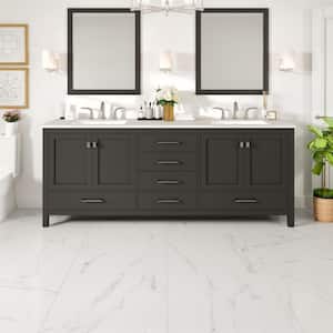 Aberdeen 84 in. W x 22 in. D x 34 in. H Double Bath Vanity in Espresso with White Carrara Quartz Top with White Sinks