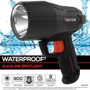 800 Lumen Waterproof LED Handheld Spotlight, 6 AA Batteries Included