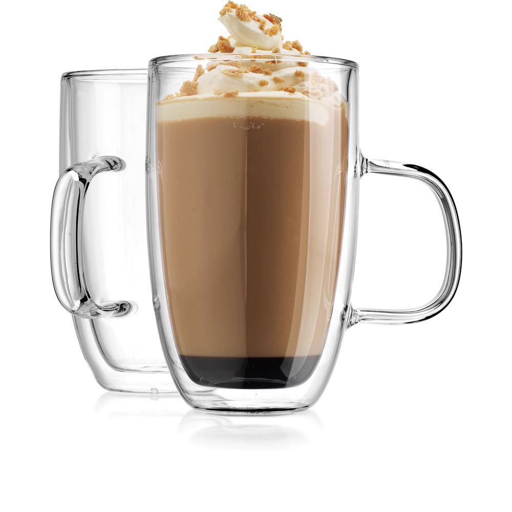 16 oz Clear Double Walled Glass Coffee Mugs Set