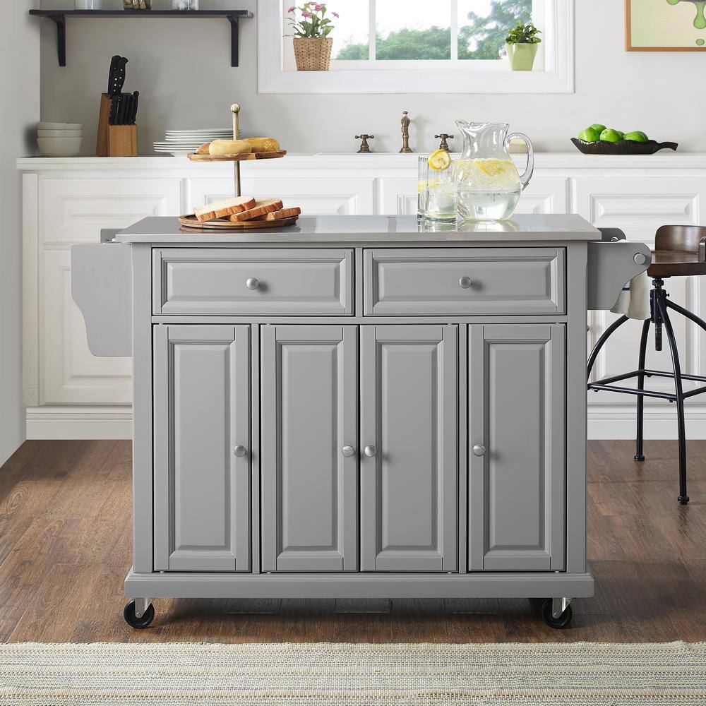 Gray Stainless Steel Top Rectangular Kitchen Cart with Storage