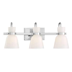Curved Bell Style 24 in. 3-Light Chrome Vanity Light with Opal Glass Shades