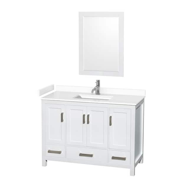 Wyndham Collection Sheffield 48 in. W x 22 in. D x 35 in. H Single Bath Vanity in White with White Cultured Marble Top and 24" Mirror