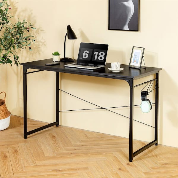 Magic Home 47.2 in. W Rectangular Black MDF Desktop Solid Steel Frame Writing Desk Extra Large Double Workstation Desk