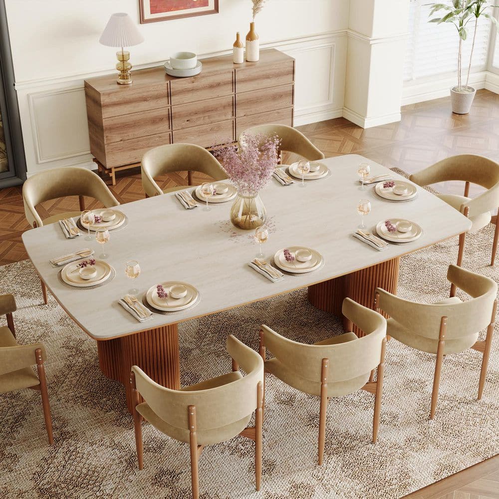 BYBLIGHT 78.7 in. Sintered Stone Pedestal Dining Table for 8-10