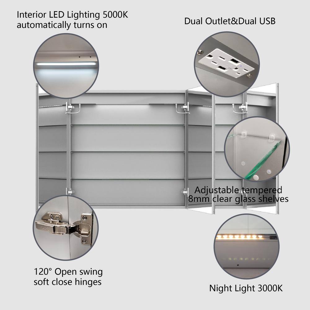 48'' x 32'' Silver Aluminum LED Medicine Cabinet with Mirror