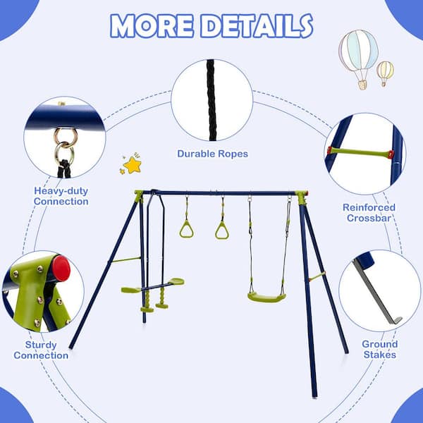 Gymax 440 lbs. Swing Set 3-in-1 Kids Swing Stand with Swing Gymax 440 lbs. Swing Set 3-in-1 Kids Swing Stand with Swing