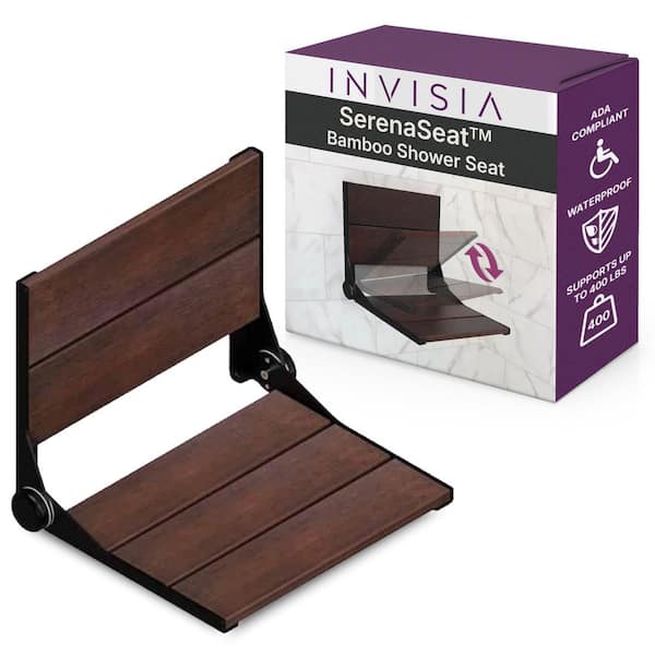 SerenaSeat 26 in. Folding Bamboo Shower Seat, ADA Compliant, Support Up to 400 Lbs. in Matte Black