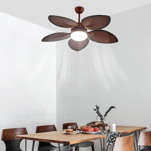 52 in. LED Indoor Dark Brown Retro 5 Palm Leaf Shaped Blades Ceiling Fan with Light and Remote Control