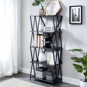 Libi 57 in. H Black 5-Shelf Bookcase With Glass Shelves
