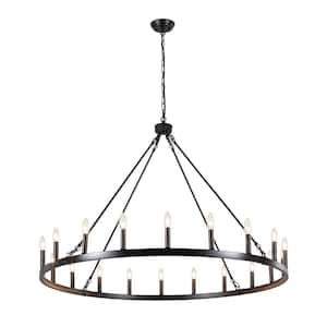 Vyolette 20-Light Black Farmhouse Candle Style Wagon Wheel Chandelier for Living Room Kitchen Island Dining Room Foyer