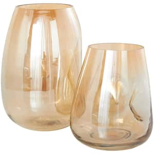 Gold Concaved Iridescent Glass Decorative Vase (Set of 2)