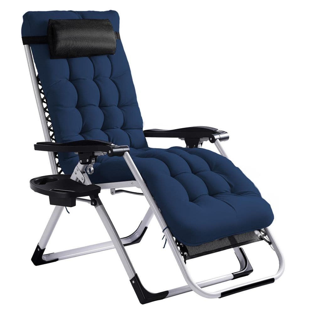 Karl home Patio Folding Zero Gravity Chair with Blue Cushion