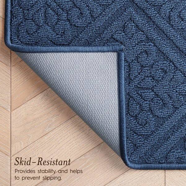 Laura Ashley Austell Solid Blue 2 ft. x 5 ft. Geometric 2-Piece