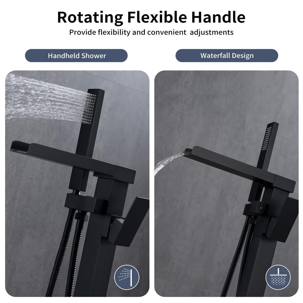 Matte Black Stainless Steel Freestanding Tub Faucet with Hand Shower